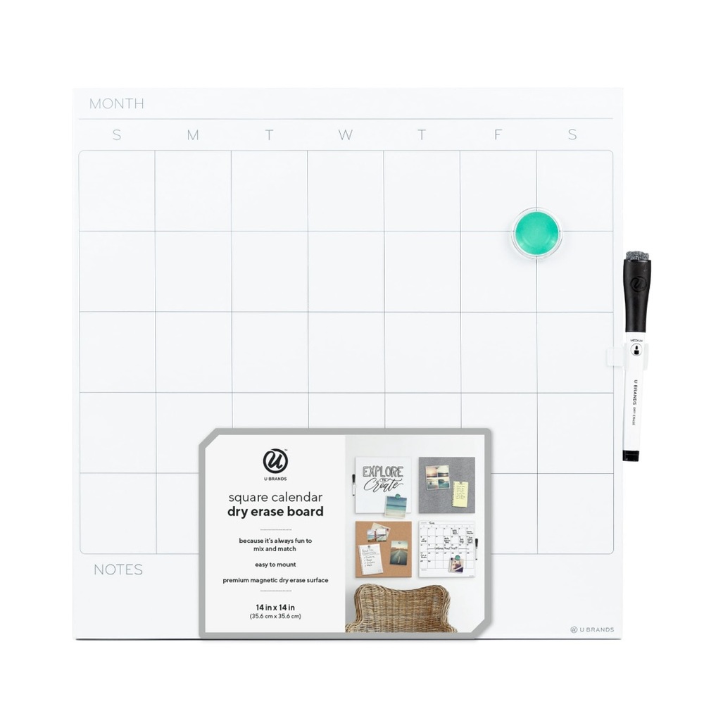 14x14” Frameless Magnetic Dry Erase Calendar Board NWT